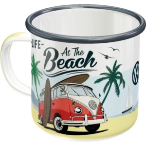 Emaille-Tasse VW At the Beach, Emaille Becher VW Bulli Beach
