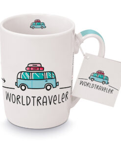 Becher Porzellan Worldtraveler, Geschenke für Reisen, Reisegeschenke, schöne Geschenke für Reisende mit Spruch