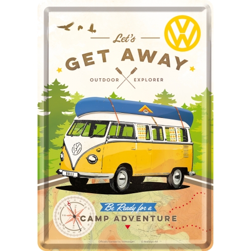 Blechpostkarte VW Let's get away