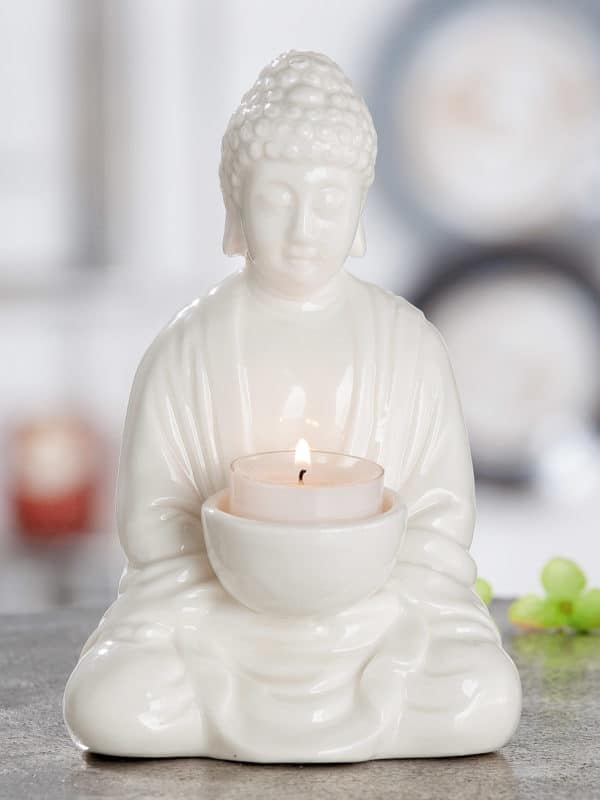Porzellan Buddha Teelichthalter