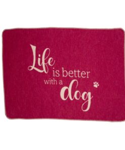 Hundedecke "life is better" in pink mit Motiv Hundepfoten von der Marke Fussenegger