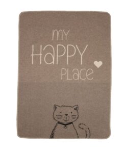 Katzendecke mit dem Text My Happy Place aus Filz in der Farbe Rauch mit Katzen und Herz Motiv von der Marke Fussenegger