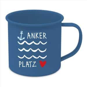 Blaue Tasse Seaside Ankerplatz mit Wellen, Anker und Herz Motiv der Marke PPD