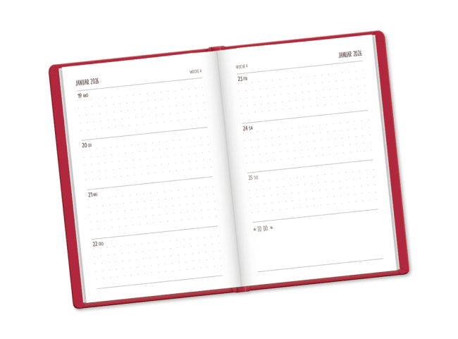 Terminplaner Lederlook 2026 Rot innen eine Woche