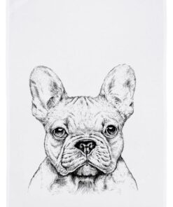 Geschirrtuch weiß, Bulldogge in Grau