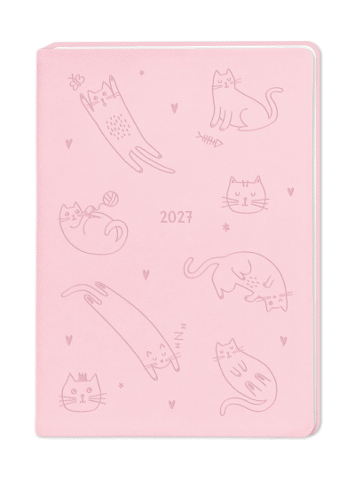 Terminplaner Lederlook 2027 Rosa Katzen